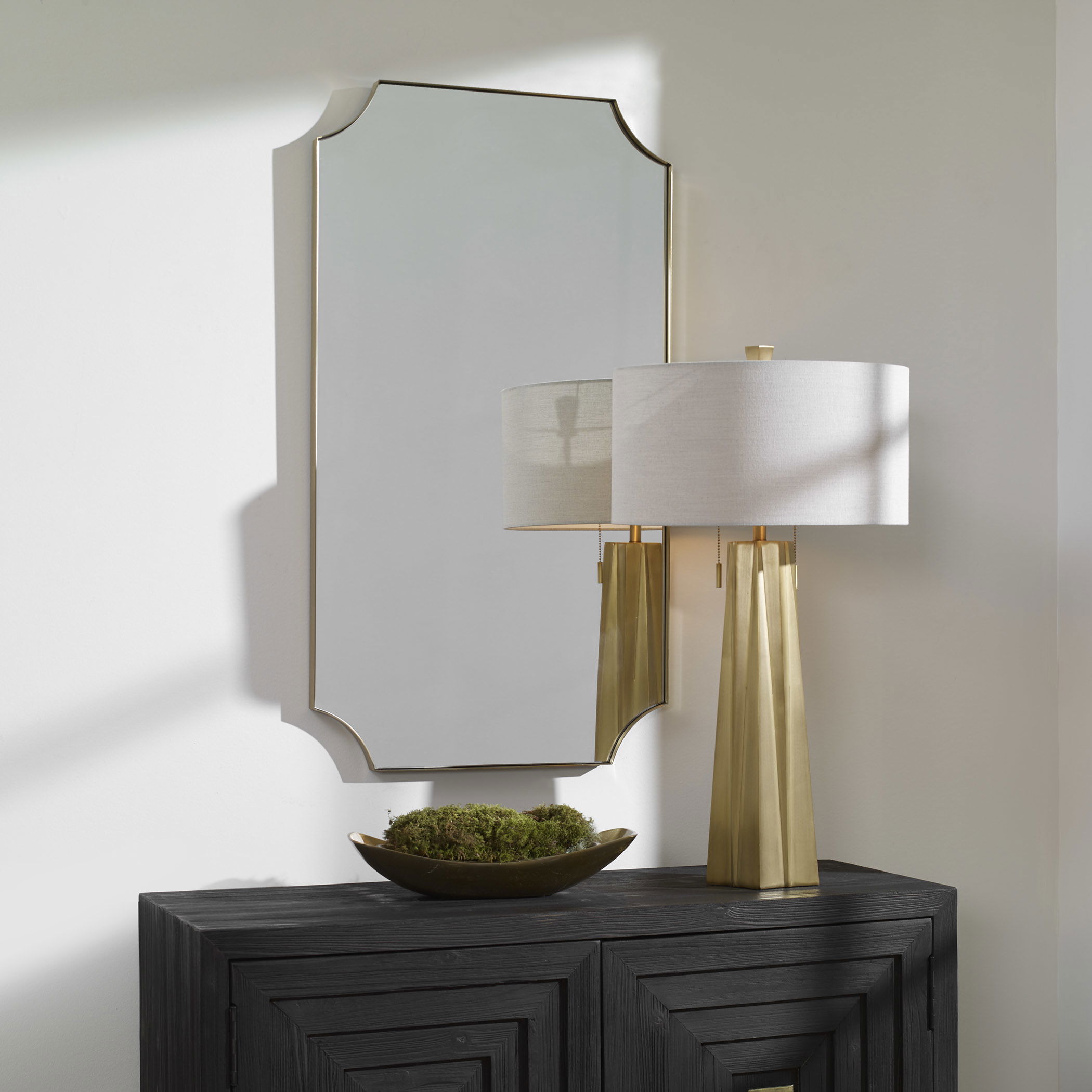 Lennox Brass Scalloped Corner Mirror large image 