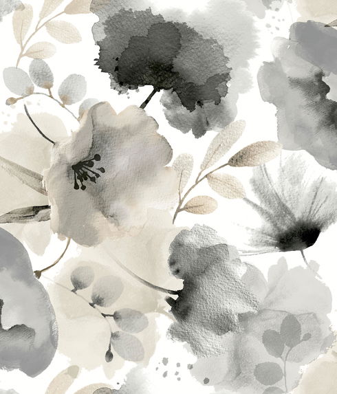Watercolor Bouquet Charcoal Wallpaper