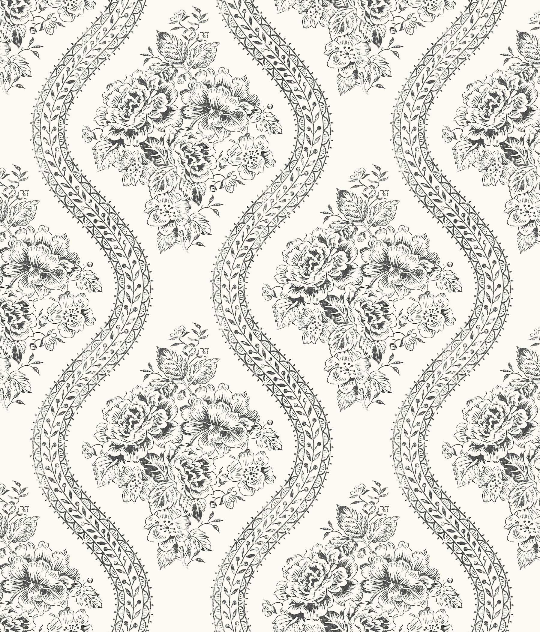 Coverlet Floral Black & Off White Wallpaper large image 