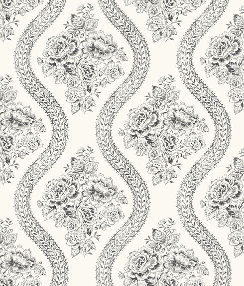 Coverlet Floral Black & Off White Wallpaper