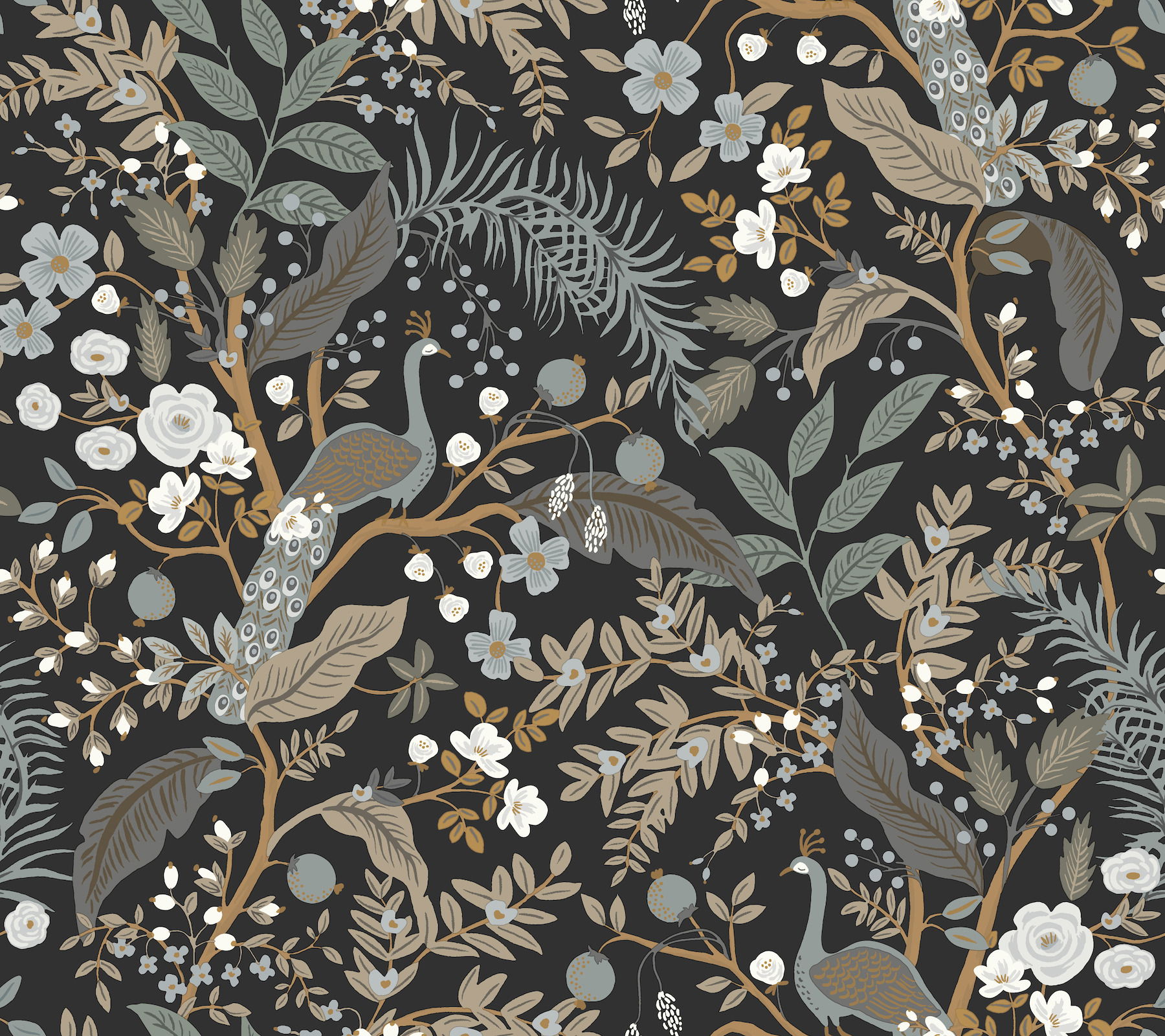 Peacock Garden Black Peel & Stick Wallpaper large image 