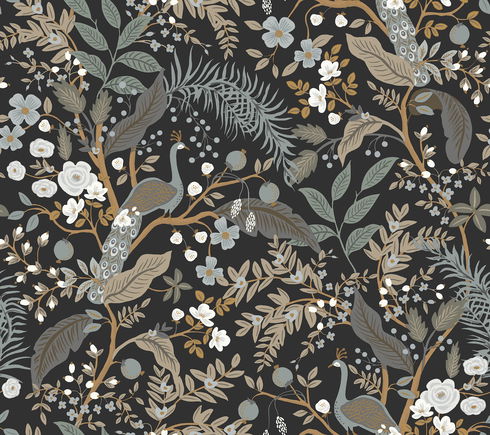 Peacock Garden Black Peel & Stick Wallpaper