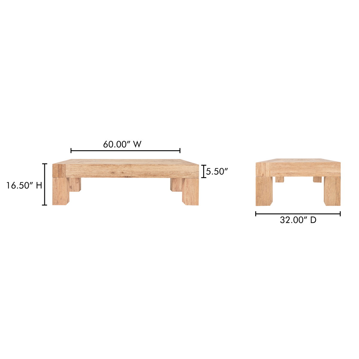 Evander Coffee Table Rectangle Aged Oak, by Moe's Home, 60" width x 16.5" height x 32" depth View 9