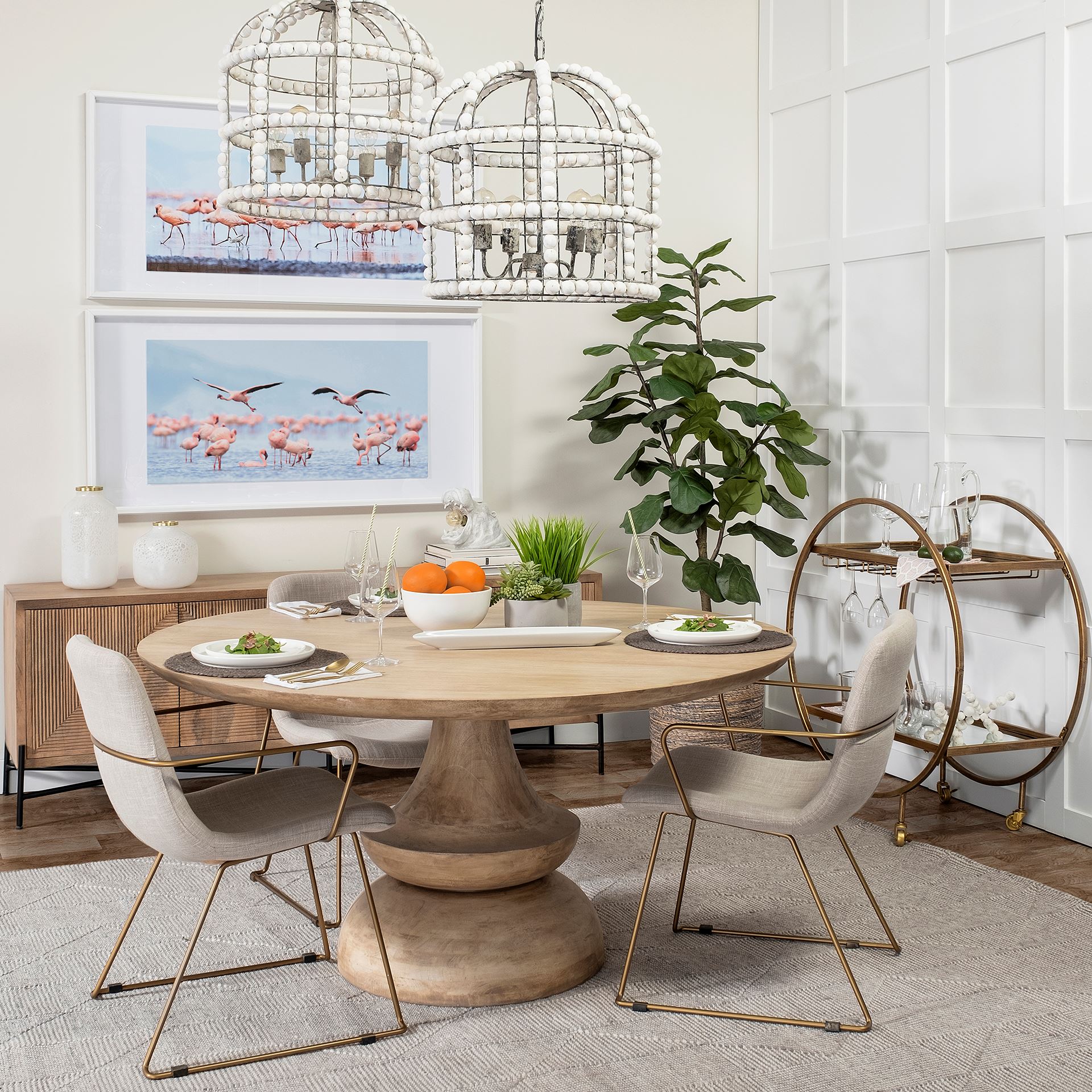 Carola Gold Frame Two-Tier Glass Shelves with Stemware Holder Bar Cart large image 