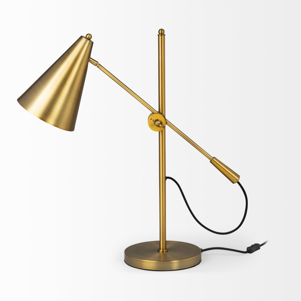 Fragon I (26'H) Gold-Tone Metal Adjustable Cone Shade Table Lamp, by Mercana, 8.5" length x 27" width x 26" height View 4