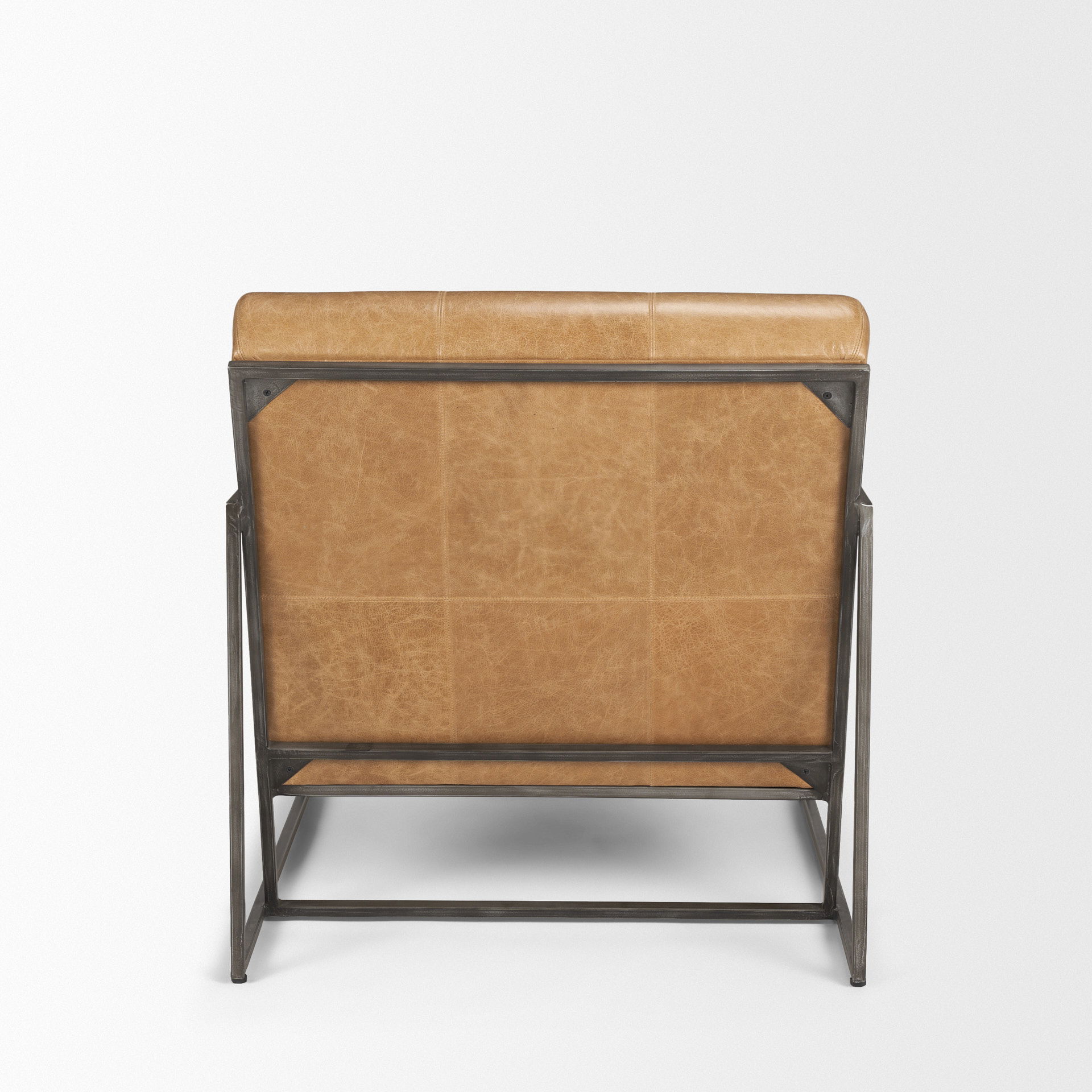 Stratton Gunmetal with Genuine Brown Leather Upholstered Accent Chair, by Mercana, 27.25" length x 36.5" width x 29.5" height View 7