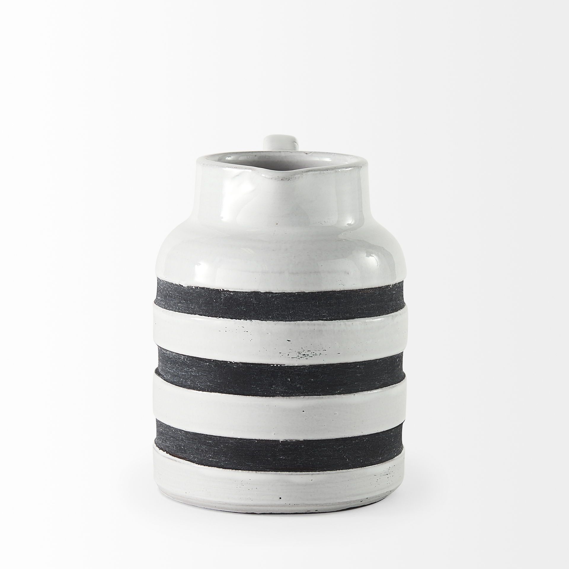 Harmon I Small White with Charcoal Stripes Ceramic Jug, Decorative Jar by Mercana, 6" length x 7.09" width x 7.09" height View 3