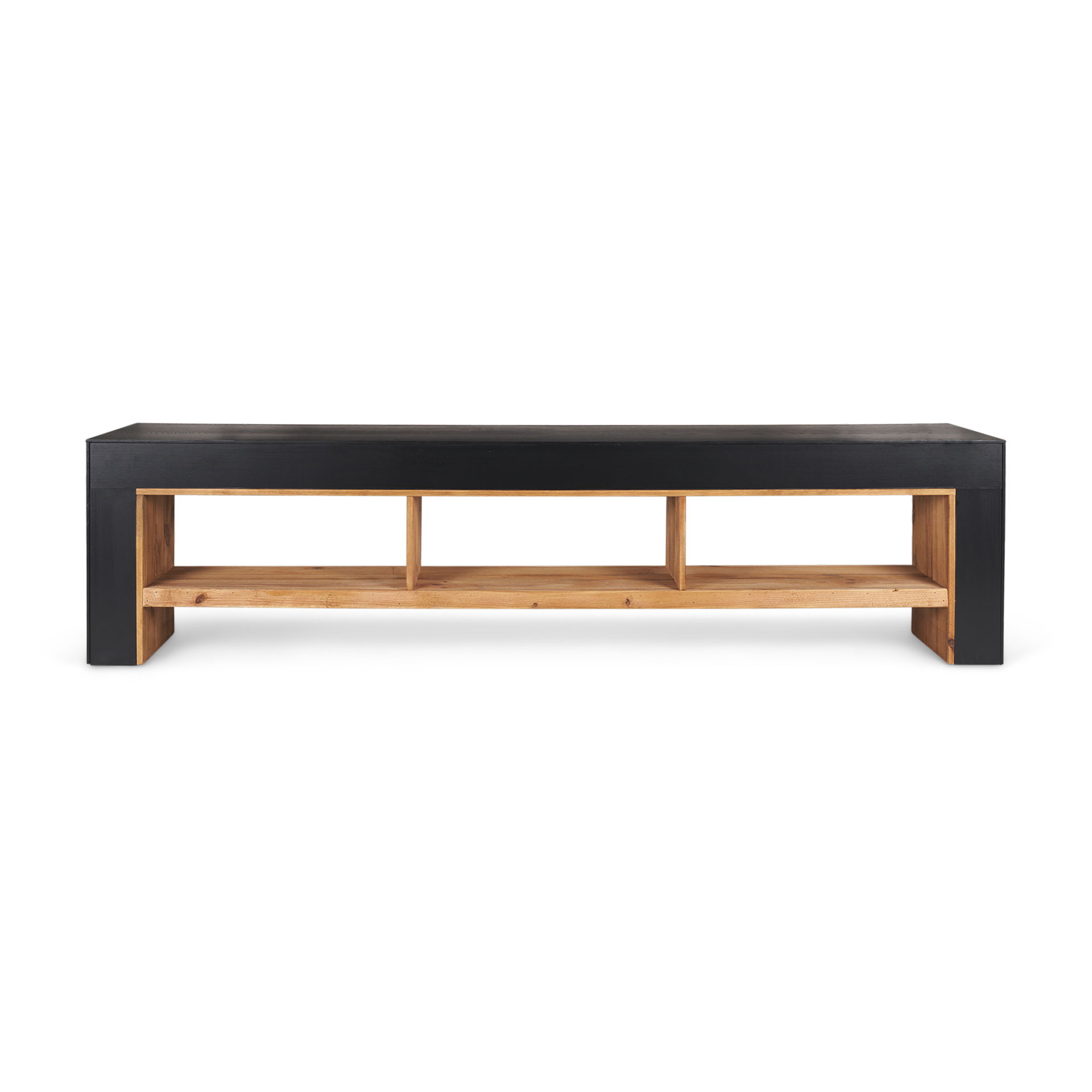 Tabor Natural Wood with Black Oak Waterwall Media Console, by Mercana, 94" length x 19" width x 24" height View 7