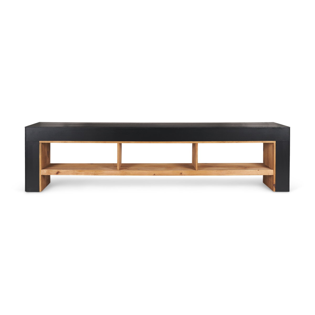 Tabor Natural Wood with Black Oak Waterwall Media Console, by Mercana, 94" length x 19" width x 24" height View 7