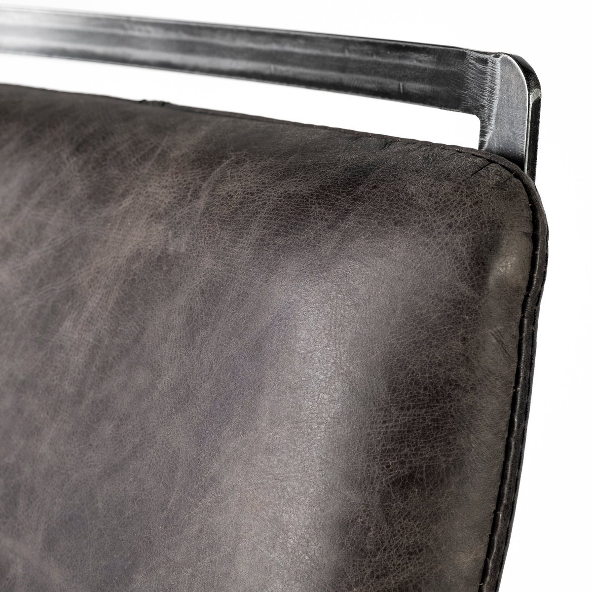 Kavalan Low Back 33.5in Seat Counter Stool | Ebony Leather with Metal, Counter & Bar Stool by Mercana, 17.7" length x 20.9" width x 33.5" height View 8