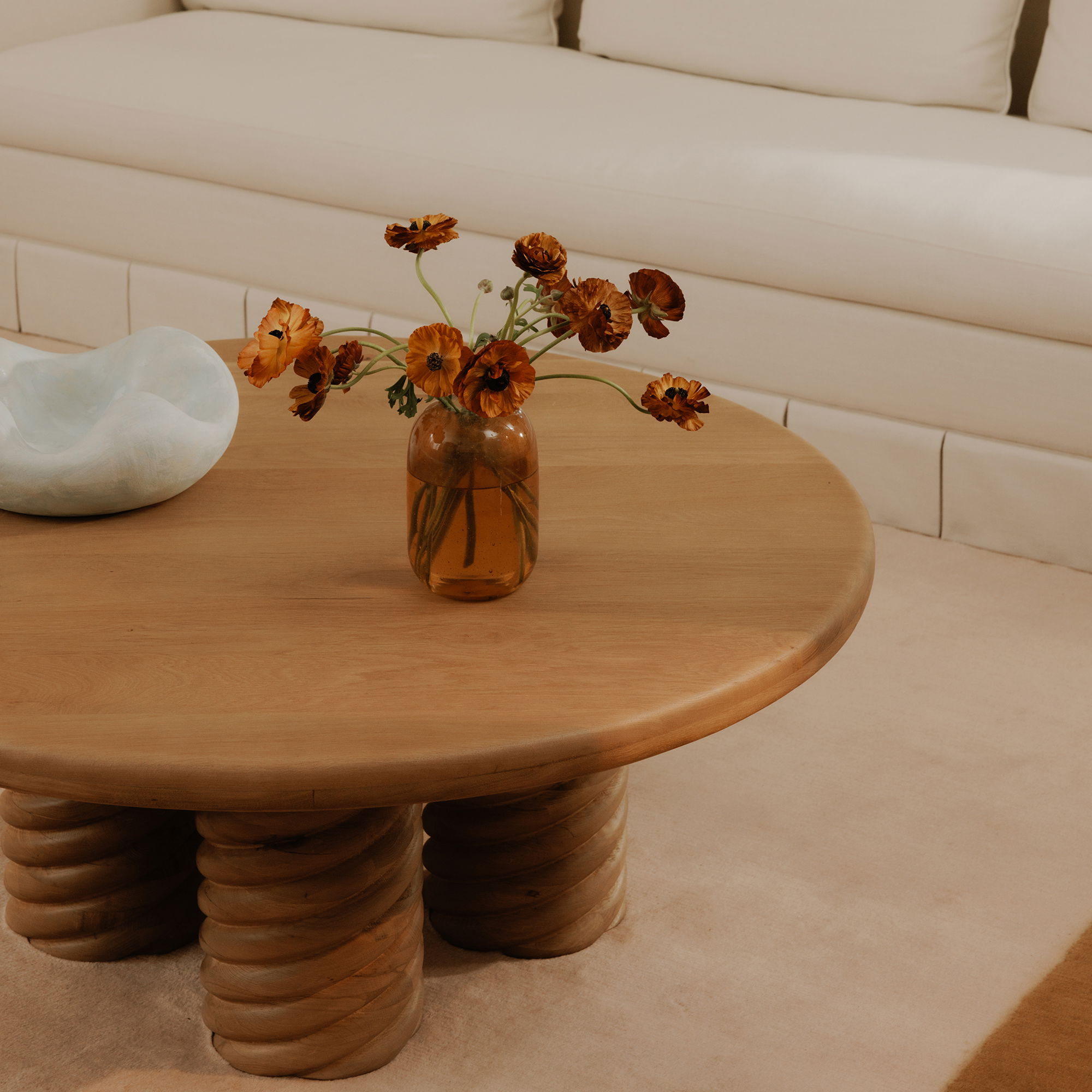 Treccia Round Coffee Table Oak, by Moe's Home, 42" width x 17" height x 42" depth View 6