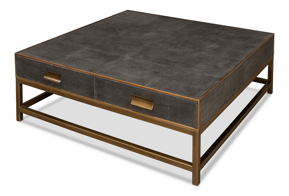Gideon Shagreen Sq.Coffee Table Ant.Grey, by Sarreid, 4' length x 4' width x 1'5" height View 7