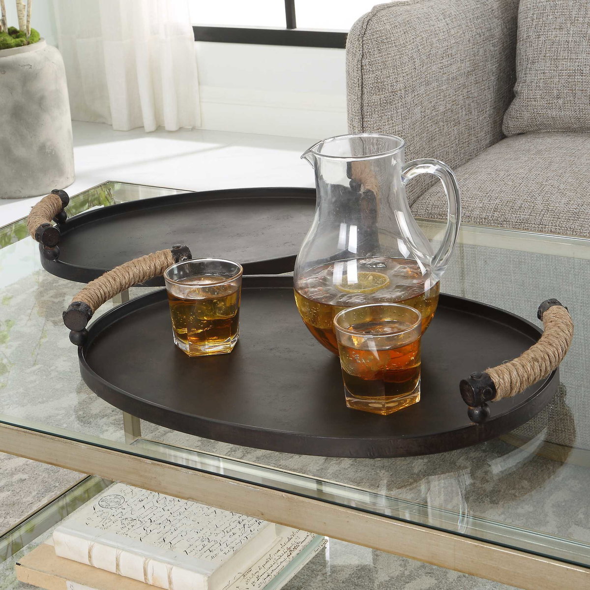 Viggo Bronze Trays Set/2, Decorative Tray by Uttermost, 21.5" width x 2.75" height x 14.5" depth View 3