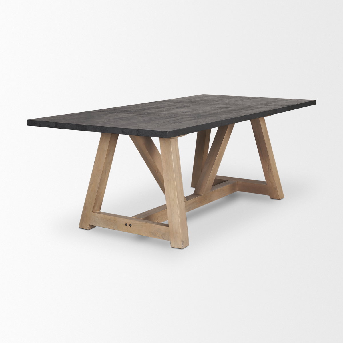 Rialto Rectangular Two-Tone Black and Brown Solid Wood Dining Table, by Mercana, 96" length x 42" width x 30" height View 4