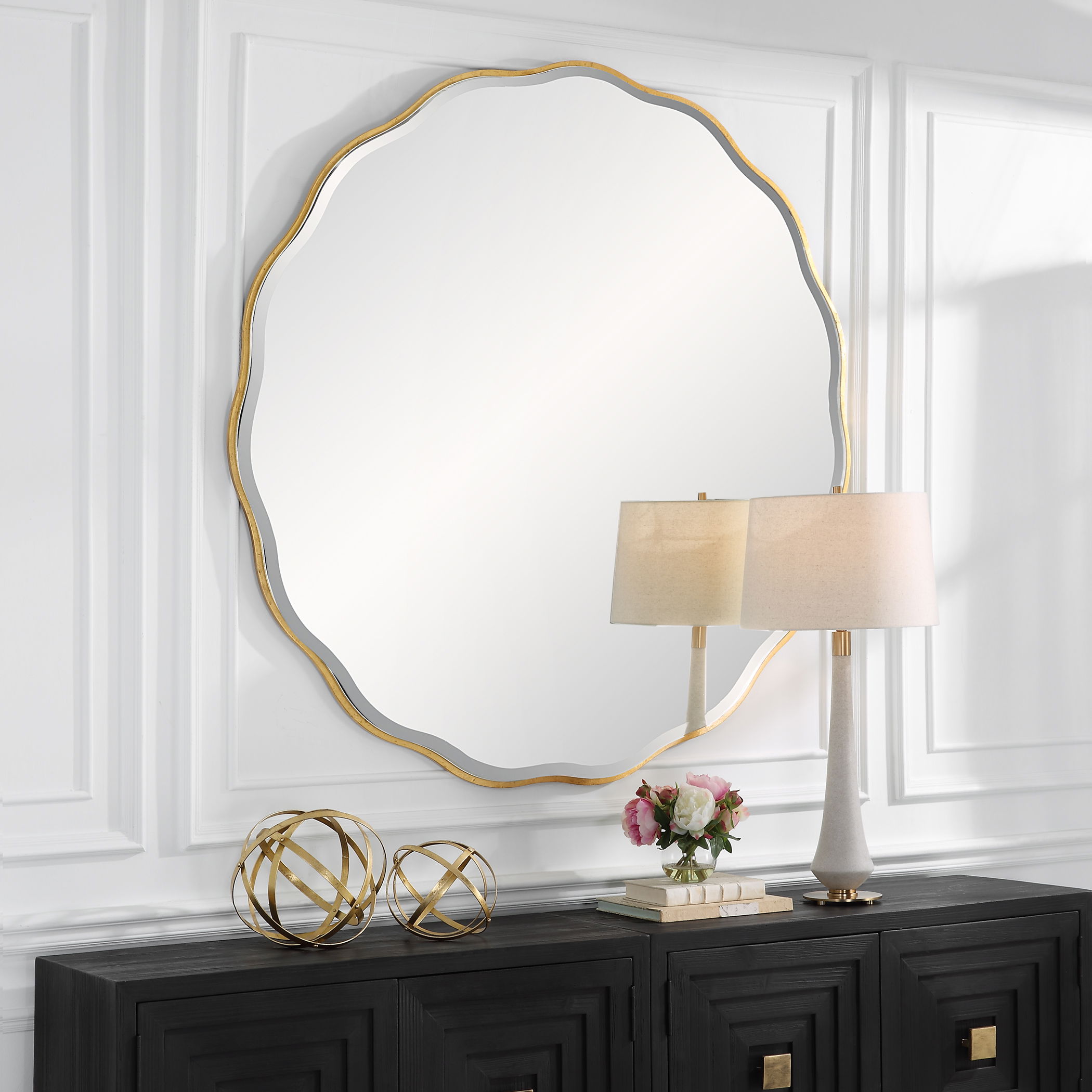 Aneta Large Gold Round Mirror large image 