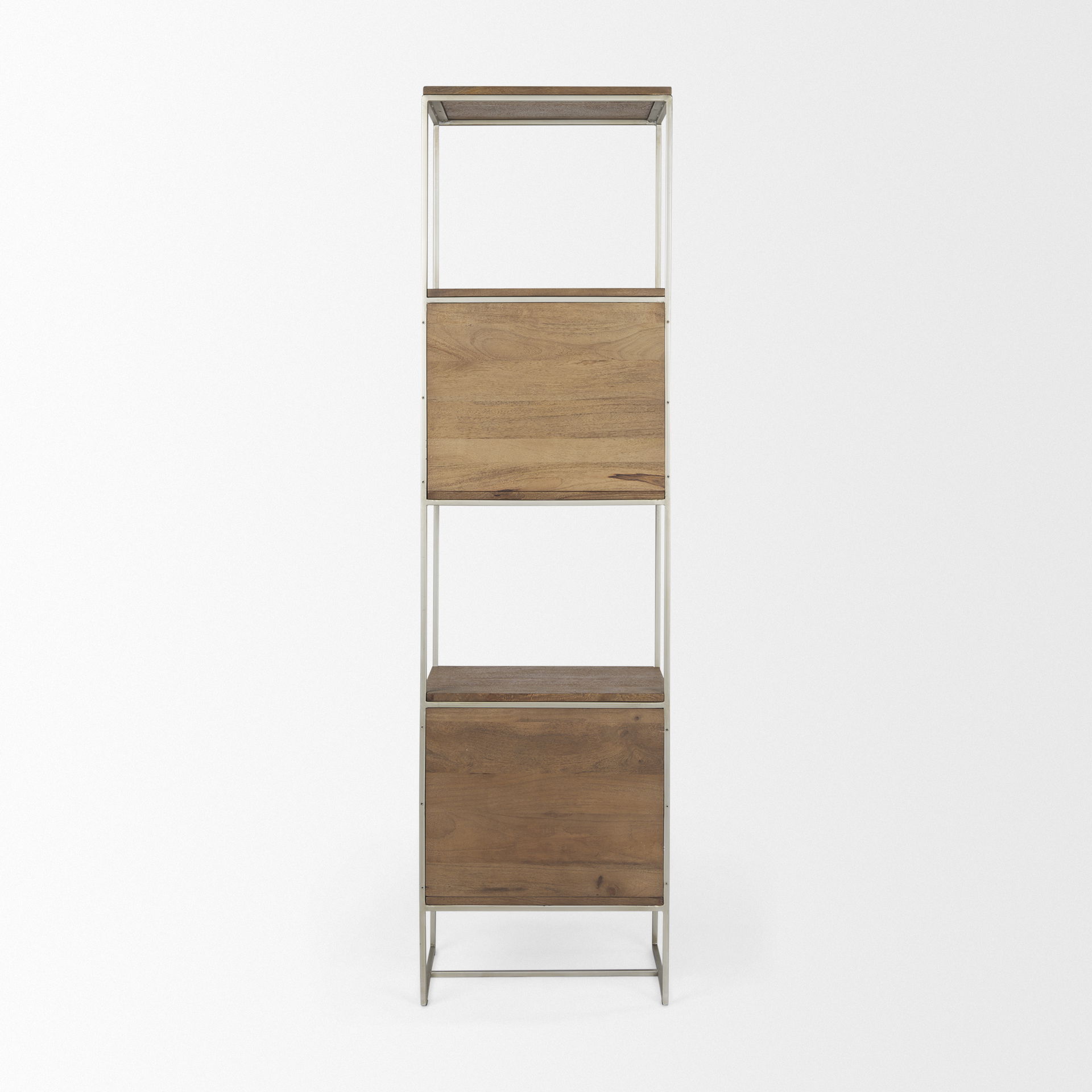 Morris II 19.75 x 15 x 72.5 Brown Wood and Silver Metal Frame 4 Shelf Shelving Unit large image 