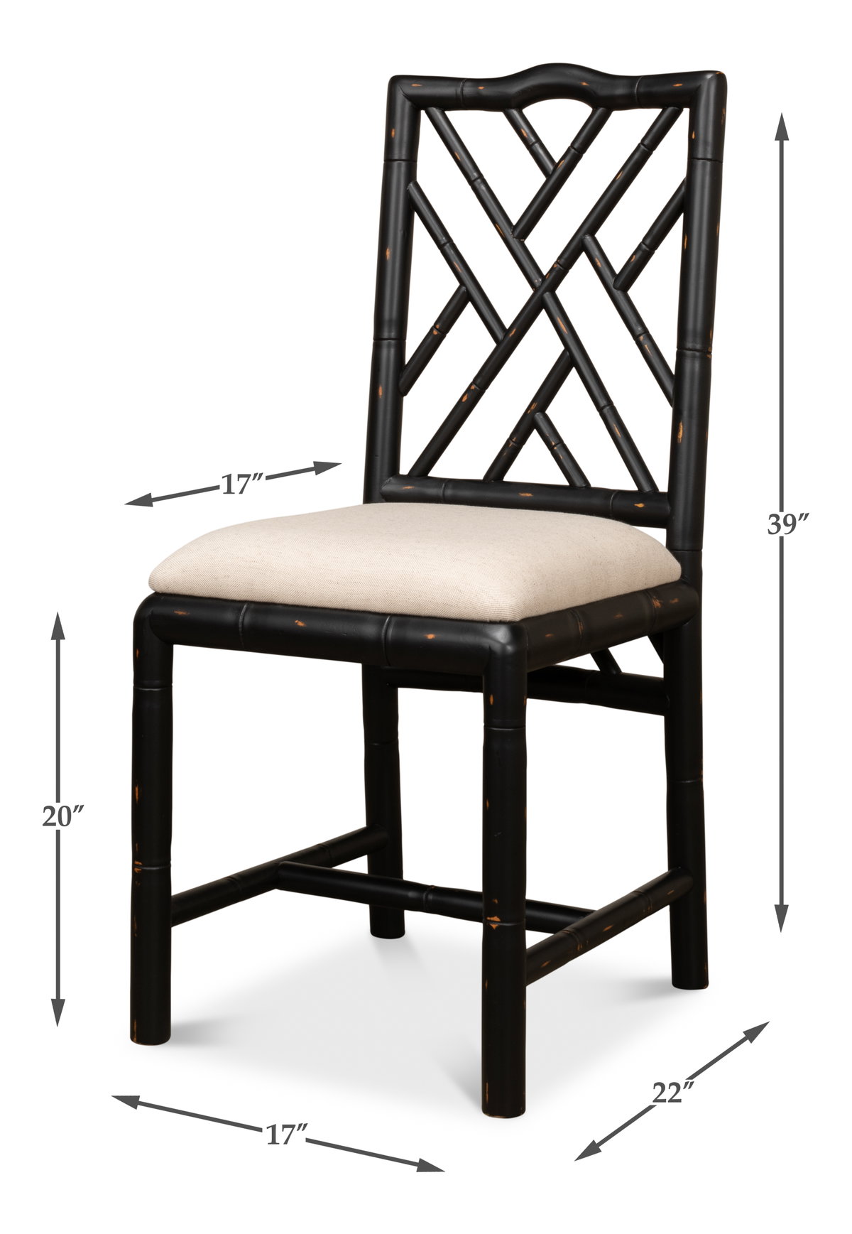 Brighton Bamboo Side Chair Black, by Sarreid, 1'10" length x 1'5" width x 3'3" height View 14
