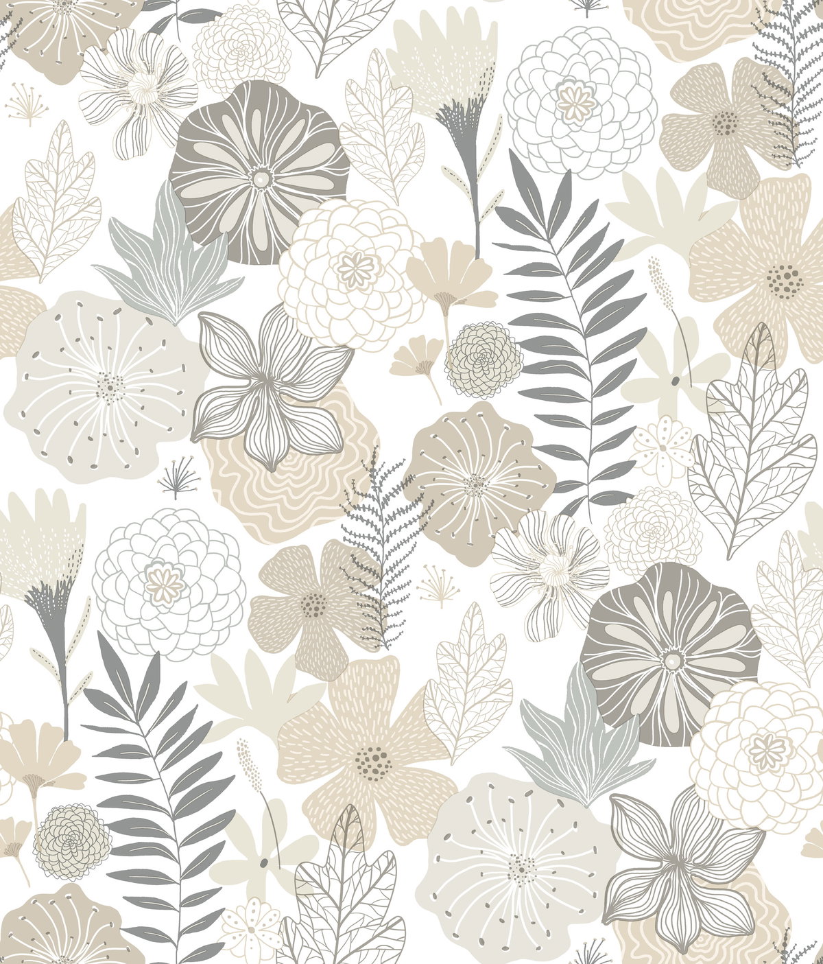 Perennial Blooms Beige Peel & Stick Wallpaper, by York Wall, 16'6" length x 1'8.5" width x 0.02" depth