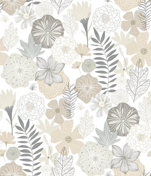 Perennial Blooms Beige Peel & Stick Wallpaper