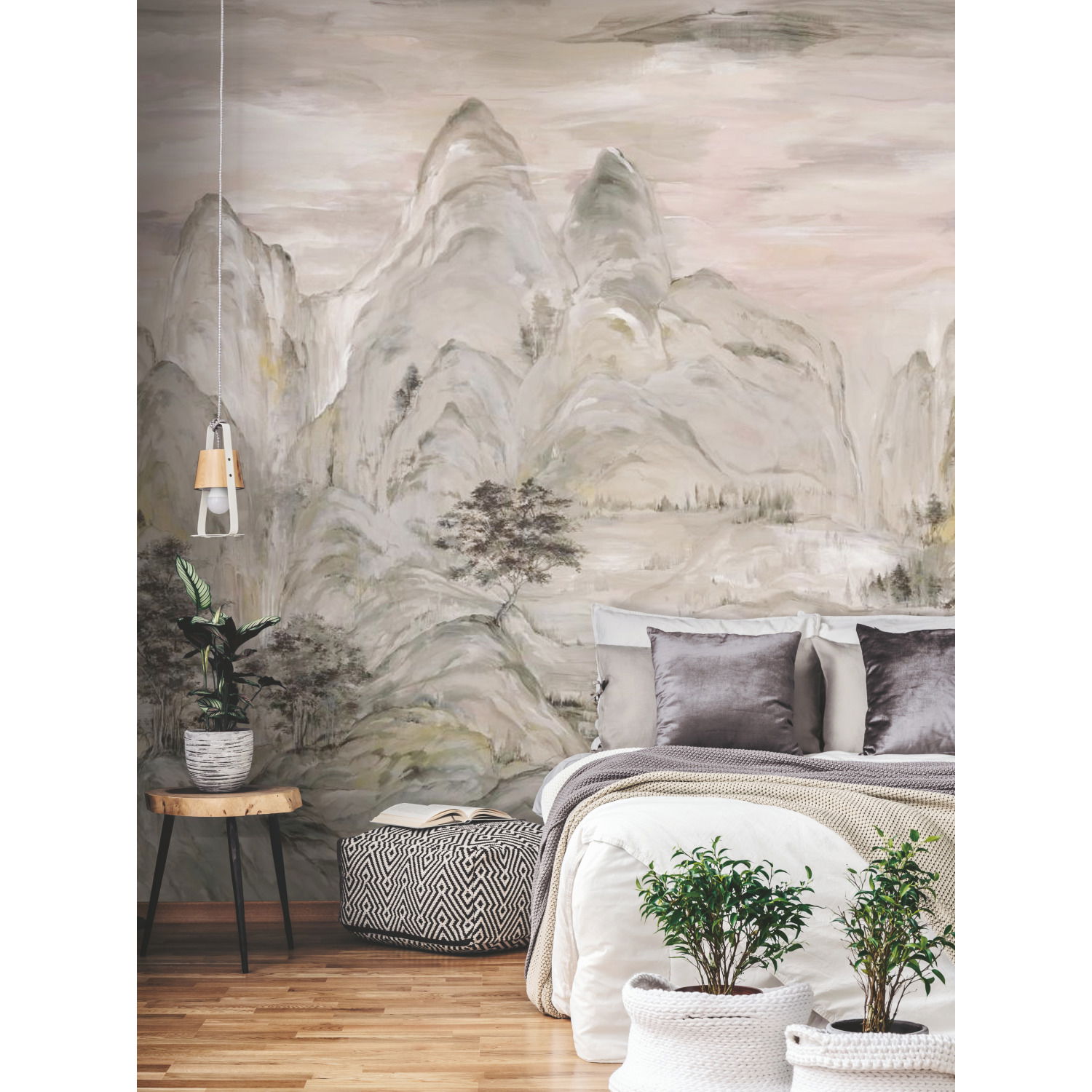 Misty Mountain Taupe Wall Mural large image 