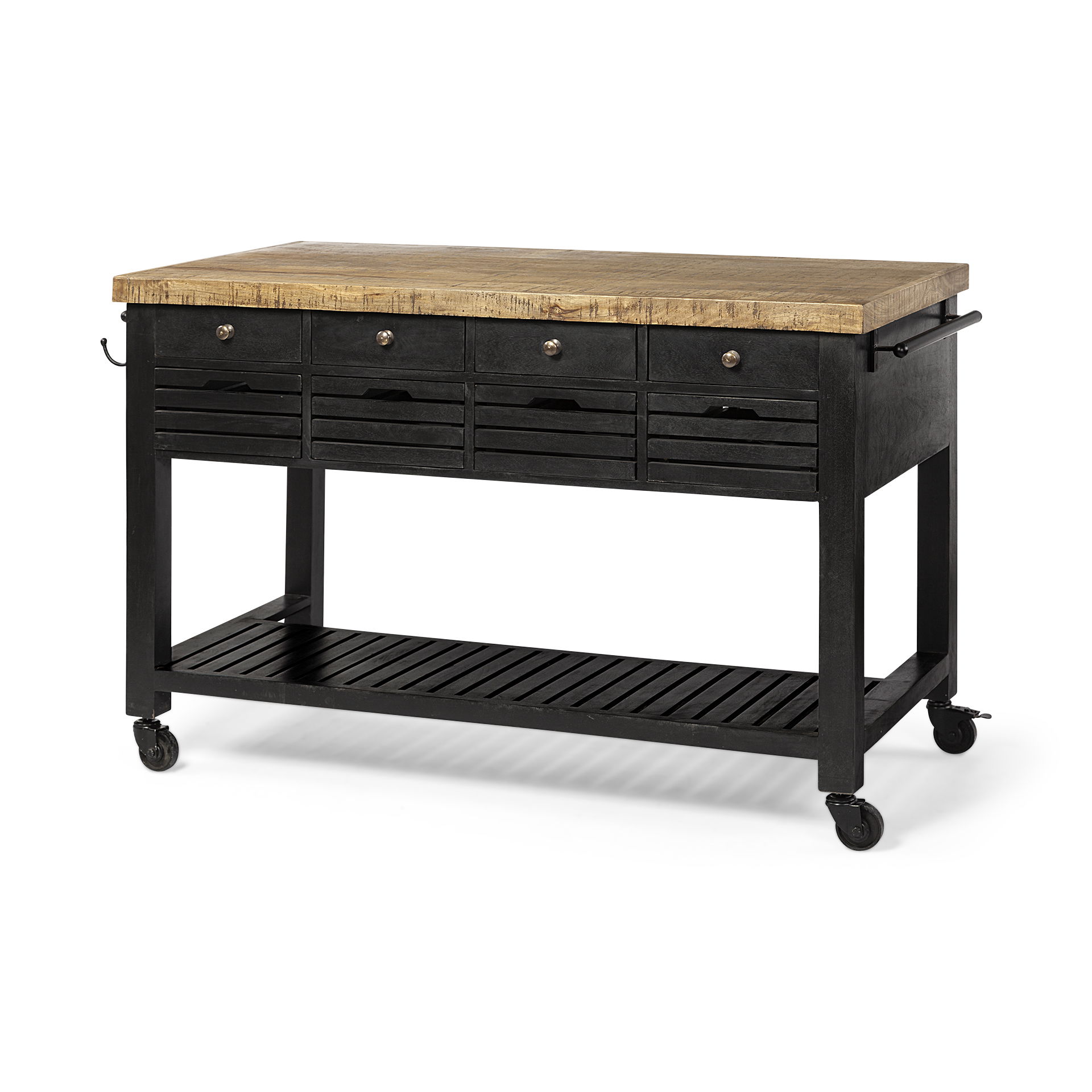 Columbia 62L x 28W x 36H Black Wooden Kitchen Island, by Mercana, 62" length x 28" width x 36" height View 1