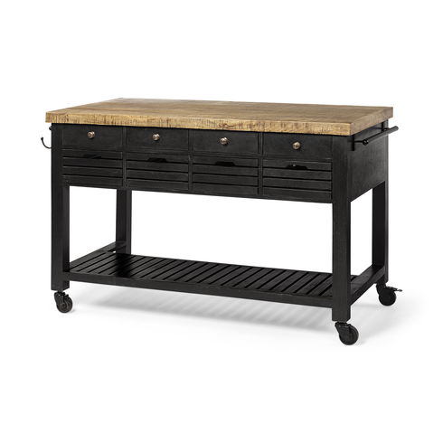 Columbia 62L x 28W x 36H Black Wooden Kitchen Island