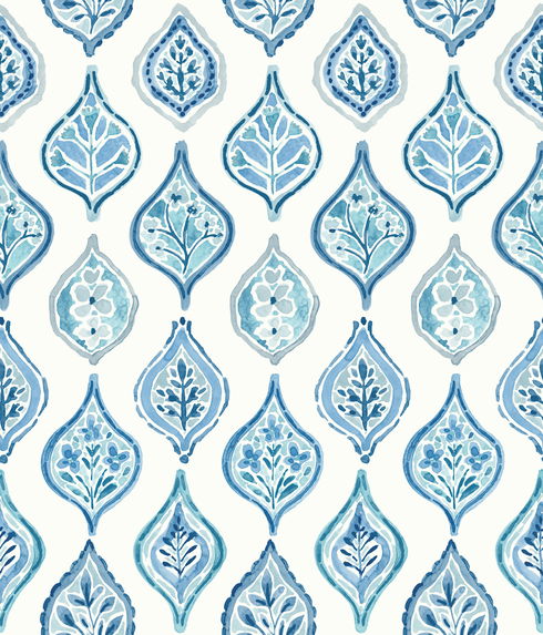 Marketplace Motif White & Blue Wallpaper