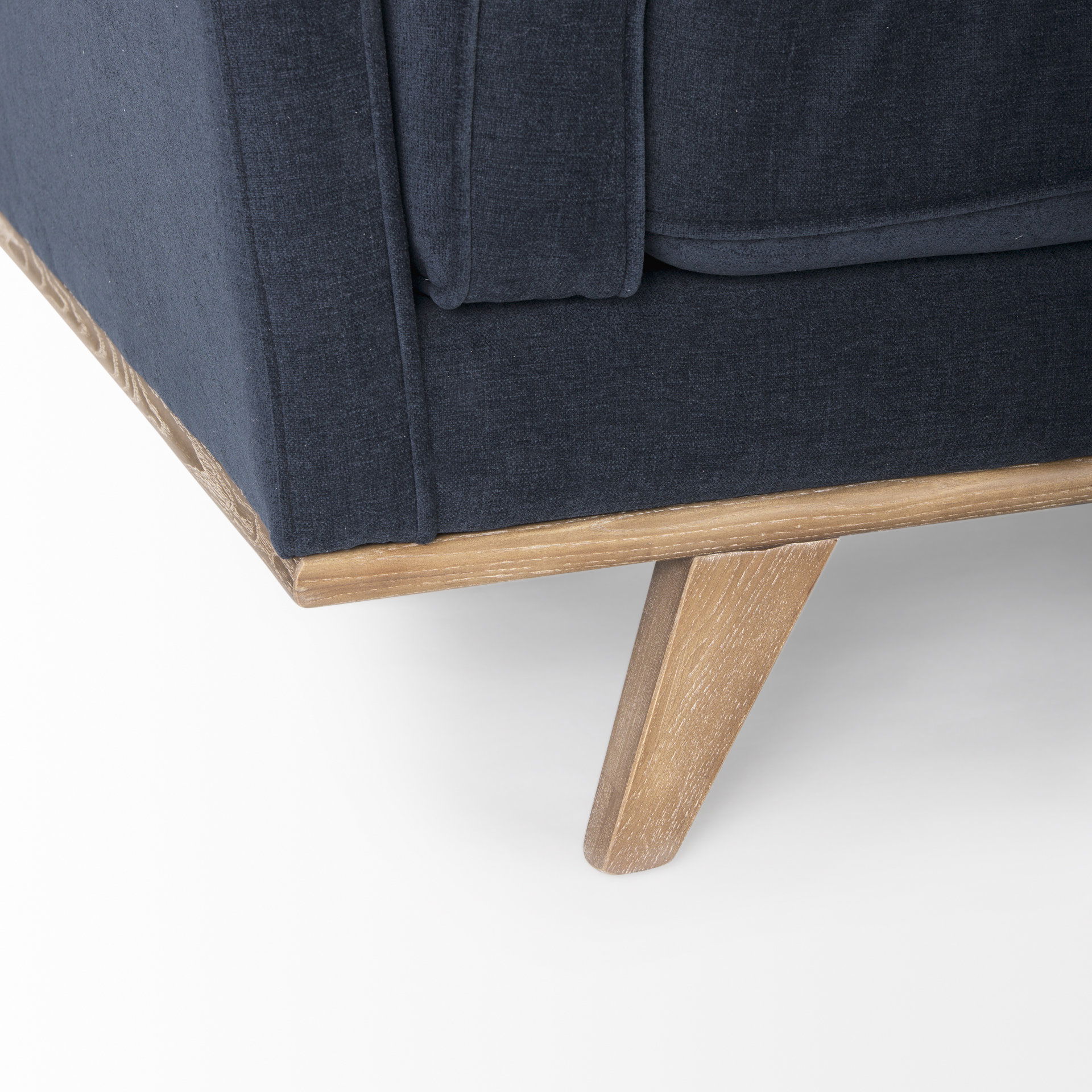 Brooks  Navy Blue Fabric Three Seater Sofa with Medium Brown Wooden Legs, Sofas & Sectional by Mercana, 90.16" length x 34.84" width x 33.46" height View 12