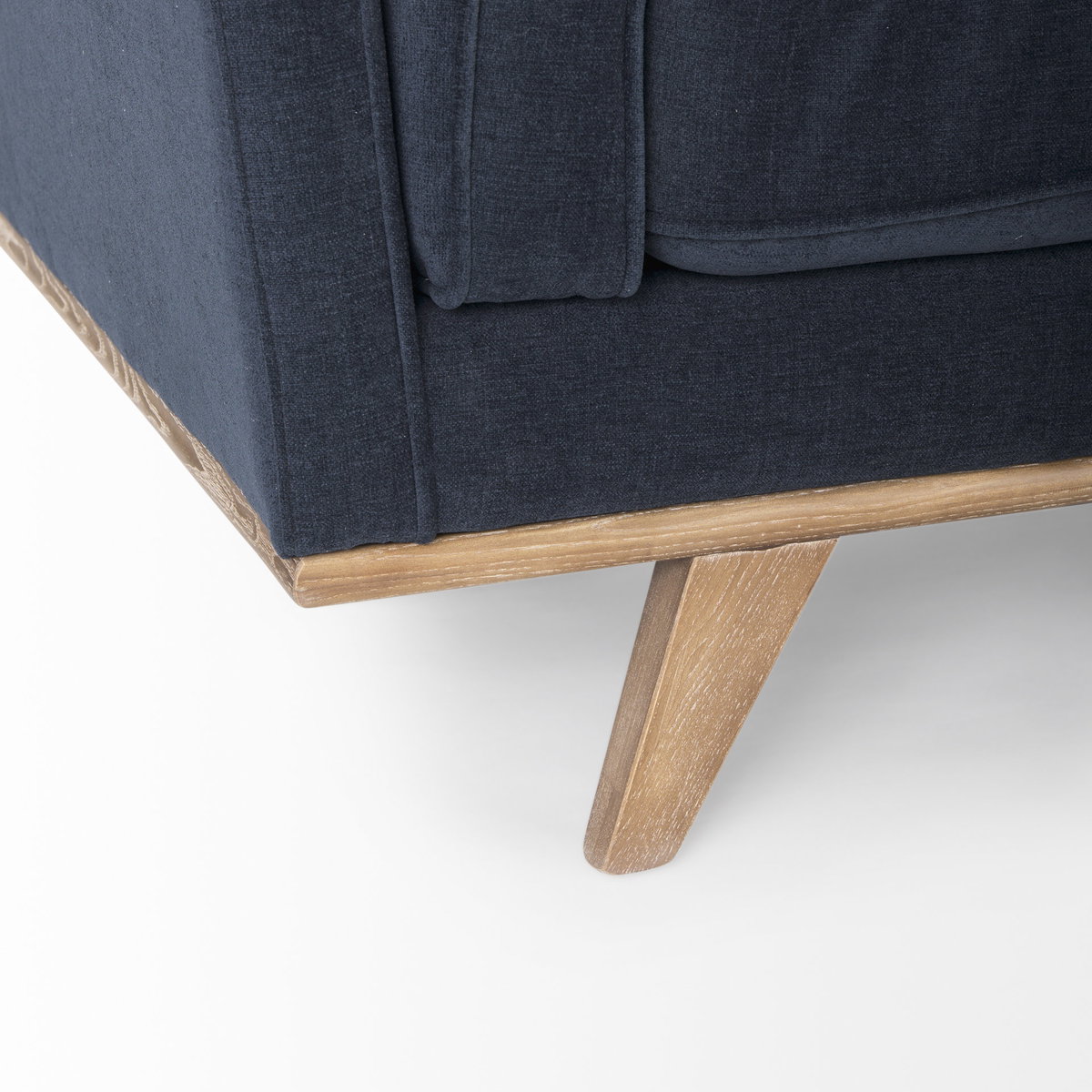 Brooks  Navy Blue Fabric Three Seater Sofa with Medium Brown Wooden Legs, Sofas & Sectional by Mercana, 90.16" length x 34.84" width x 33.46" height View 12