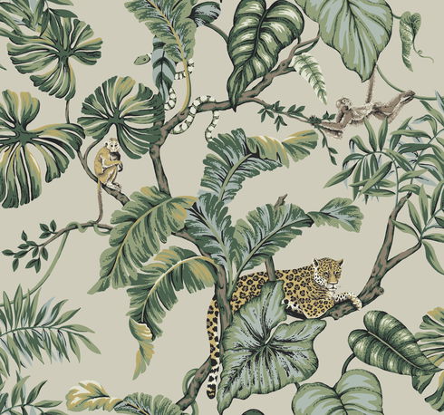 Jungle Cat Beige Wallpaper