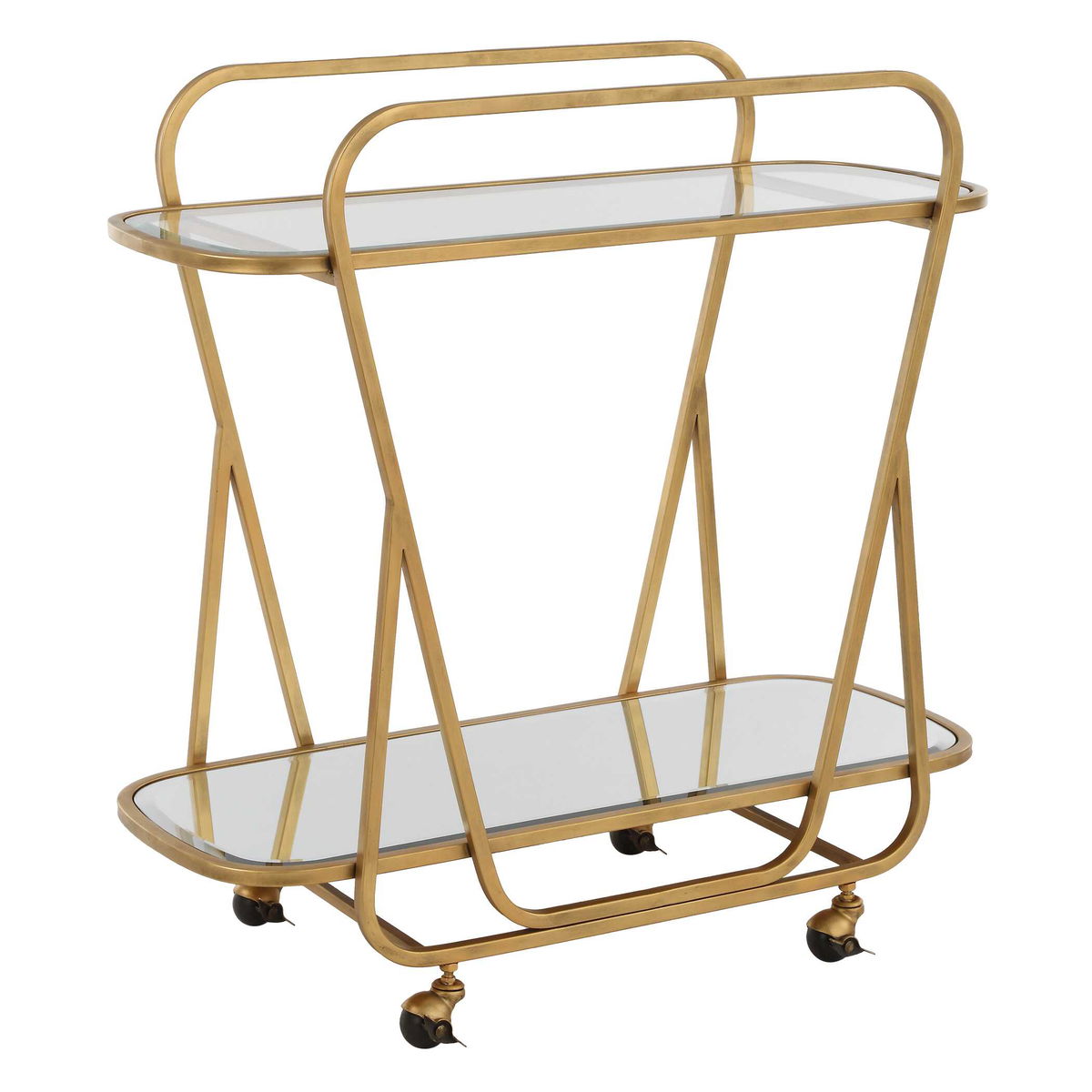 Swain Brass Serving Cart, Bar Carts & Cabinet by Uttermost, 35.75" width x 35.75" height x 16.5" depth View 5