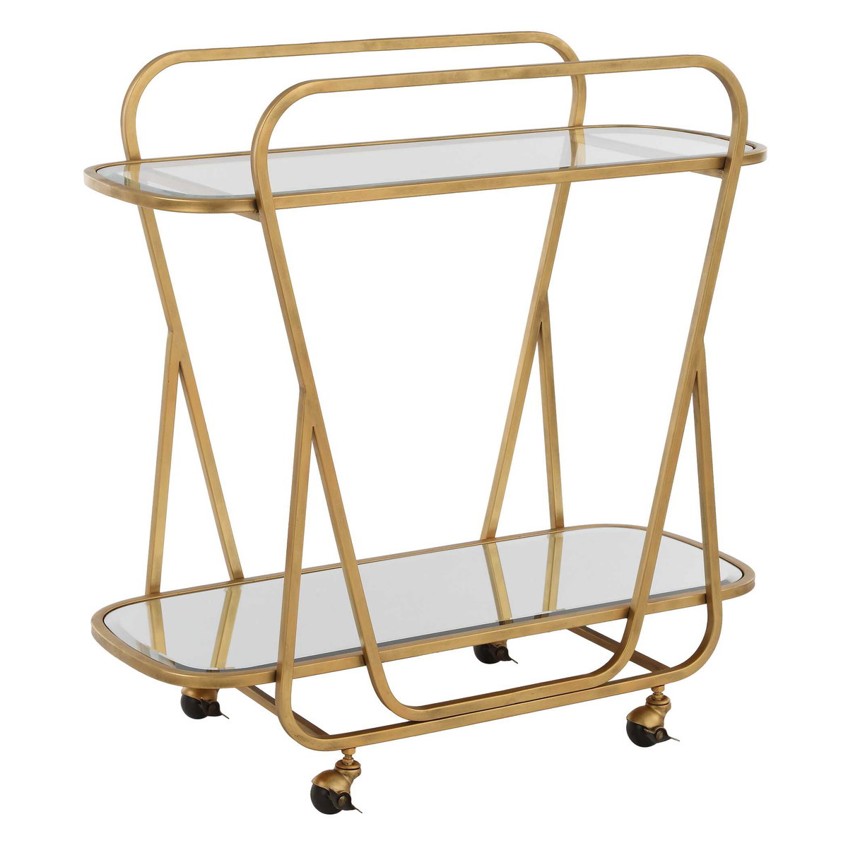 Swain Brass Serving Cart, Bar Carts & Cabinet by Uttermost, 35.75" width x 35.75" height x 16.5" depth View 5