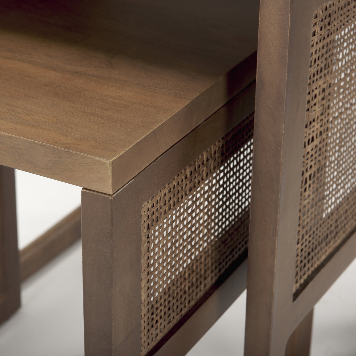 Grier Set of 2 Medium Brown Solid Wood with Cane Nesting Accent Tables, Side & End Table by Mercana, 20" length x 20" width x 23.25" height View 9