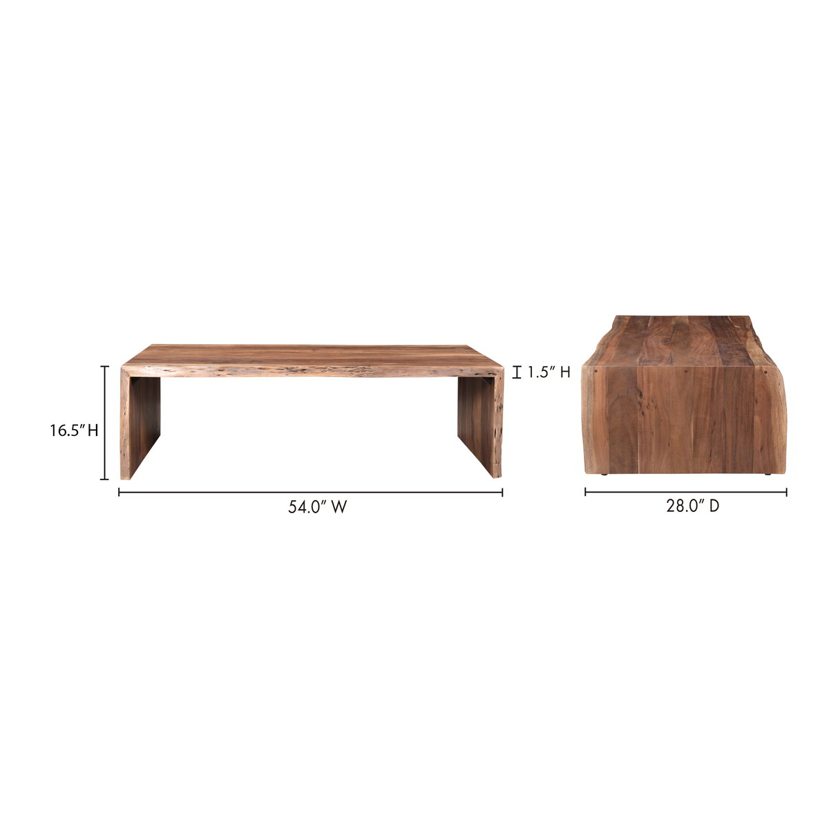 Tyrell Coffee Table Natural Brown, by Moe's Home, 54" width x 16" height x 27.5" depth View 11