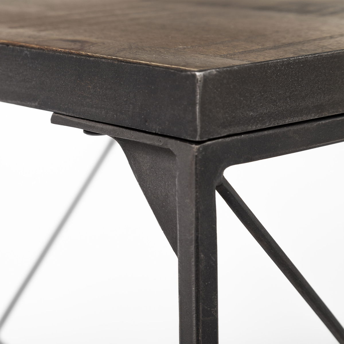 Trestman III 66L x 18W Brown Wood Top with Black Iron Base Accent Bench, Benche by Mercana, 66" length x 17.75" width x 16.75" height View 9