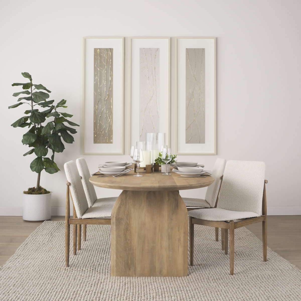 Cavett Curved Back Dining Side Chair | Cream Boucle with Wood, Dining Chair by Mercana, 18" length x 24.21" width x 33.46" height View 2