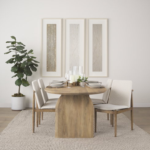 Cavett Curved Back Dining Side Chair | Cream Boucle with Wood