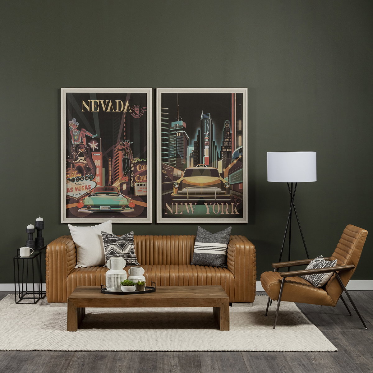 Grosjean Brown Leather Wrap Metal Frame Accent Chair, by Mercana, 27.56" length x 37.01" width x 34.65" height View 2
