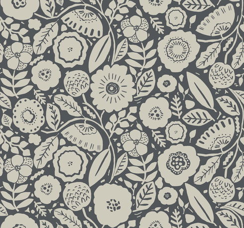 Camille Blossom Charcoal Wallpaper