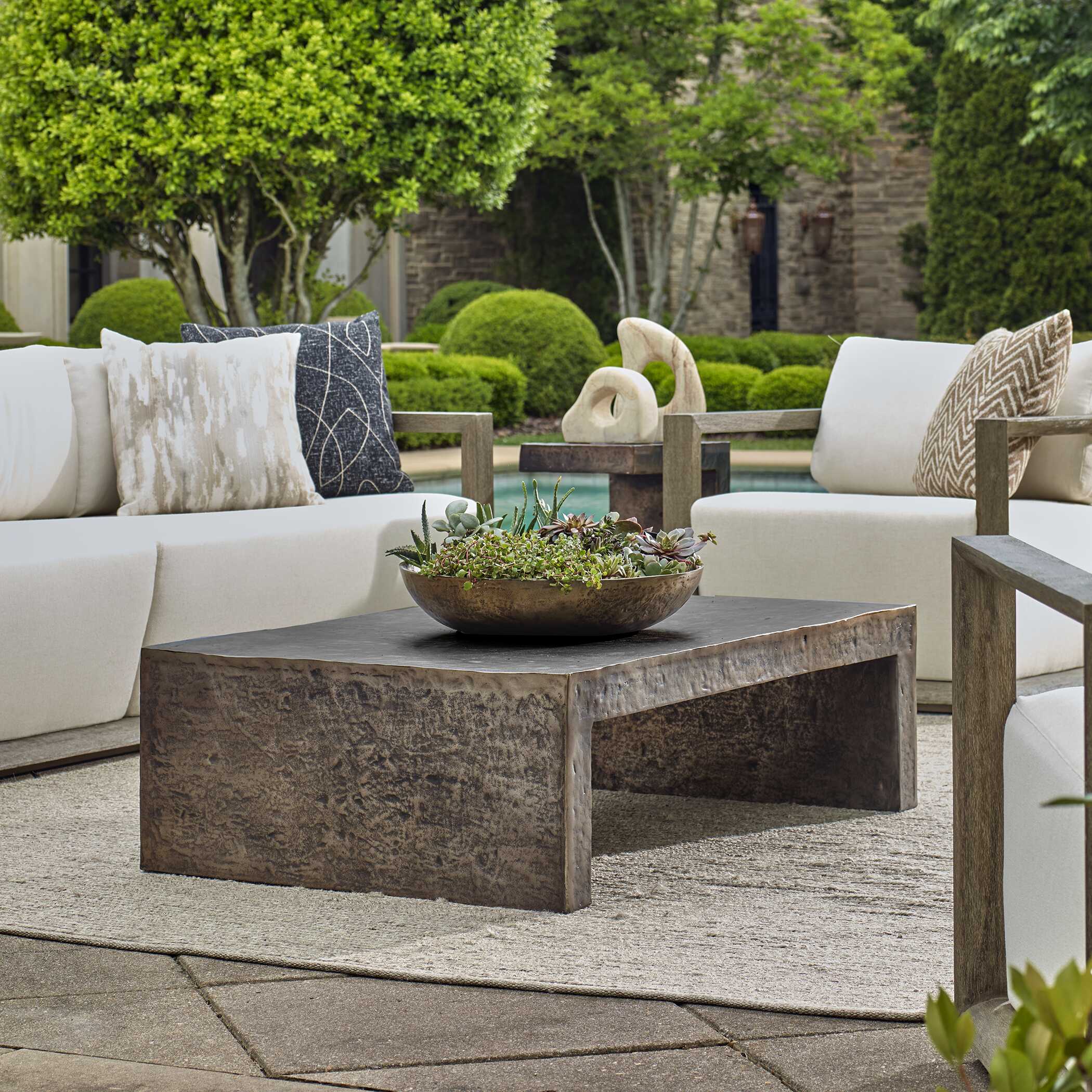 Obra Outdoor Coffee Table, Furniture by Uttermost, 48" width x 14" height x 32" depth View 2