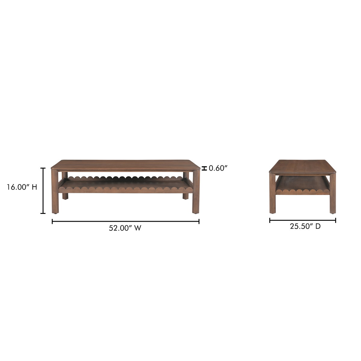 Wiley Coffee Table Vintage Brown, by Moe's Home, 52" width x 16" height x 25.5" depth View 13