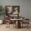 Allyson 48' Round Brown Wood Pedestal with White Marble Top Dining Table, by Mercana, 48" length x 48" width x 30" height thumbnail 2