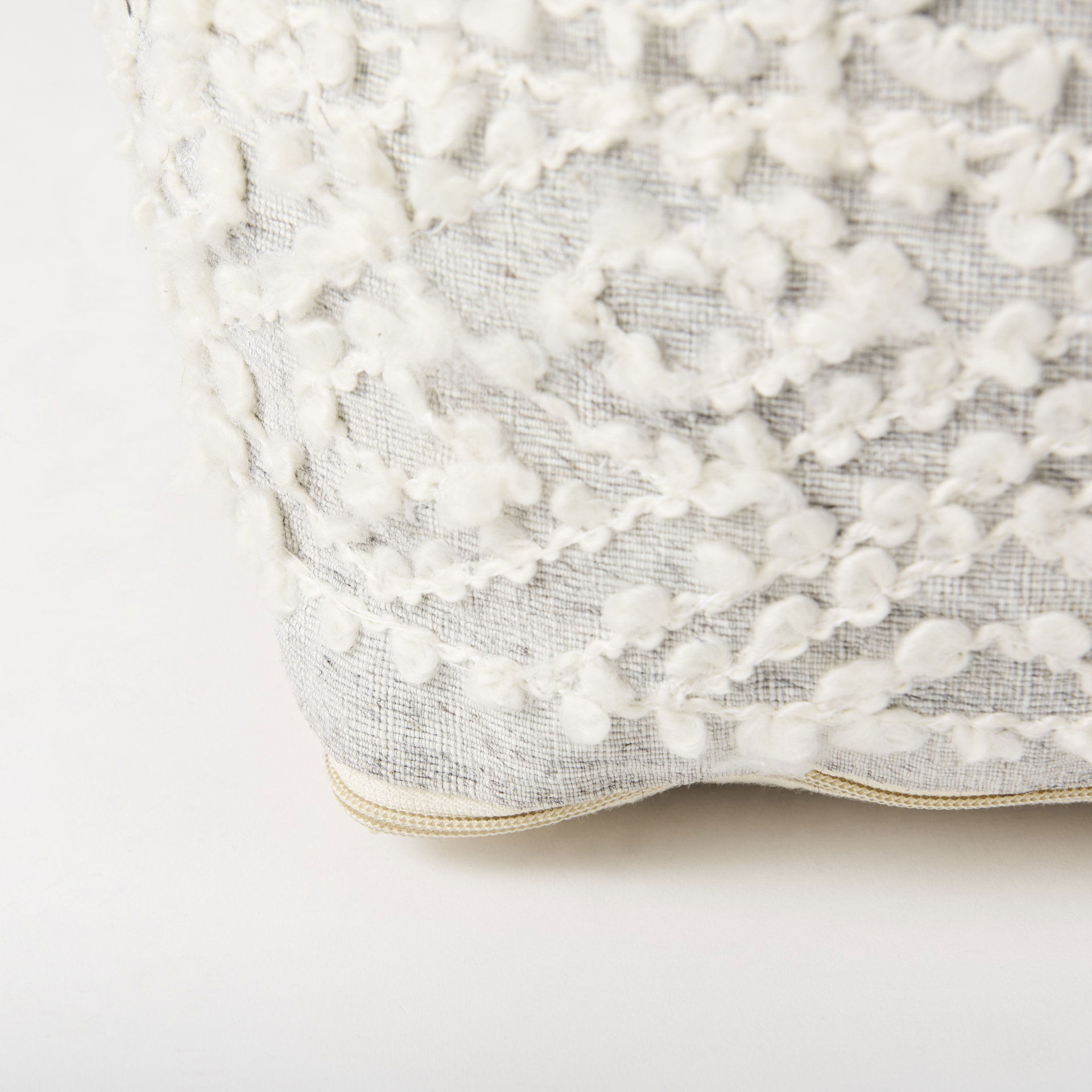 Farida 6.0L x 16.0W x 16.0H Light Gray Wool and Polyester Patterned Pouf, Ottoman by Mercana, 16" length x 16" width x 16" height View 8