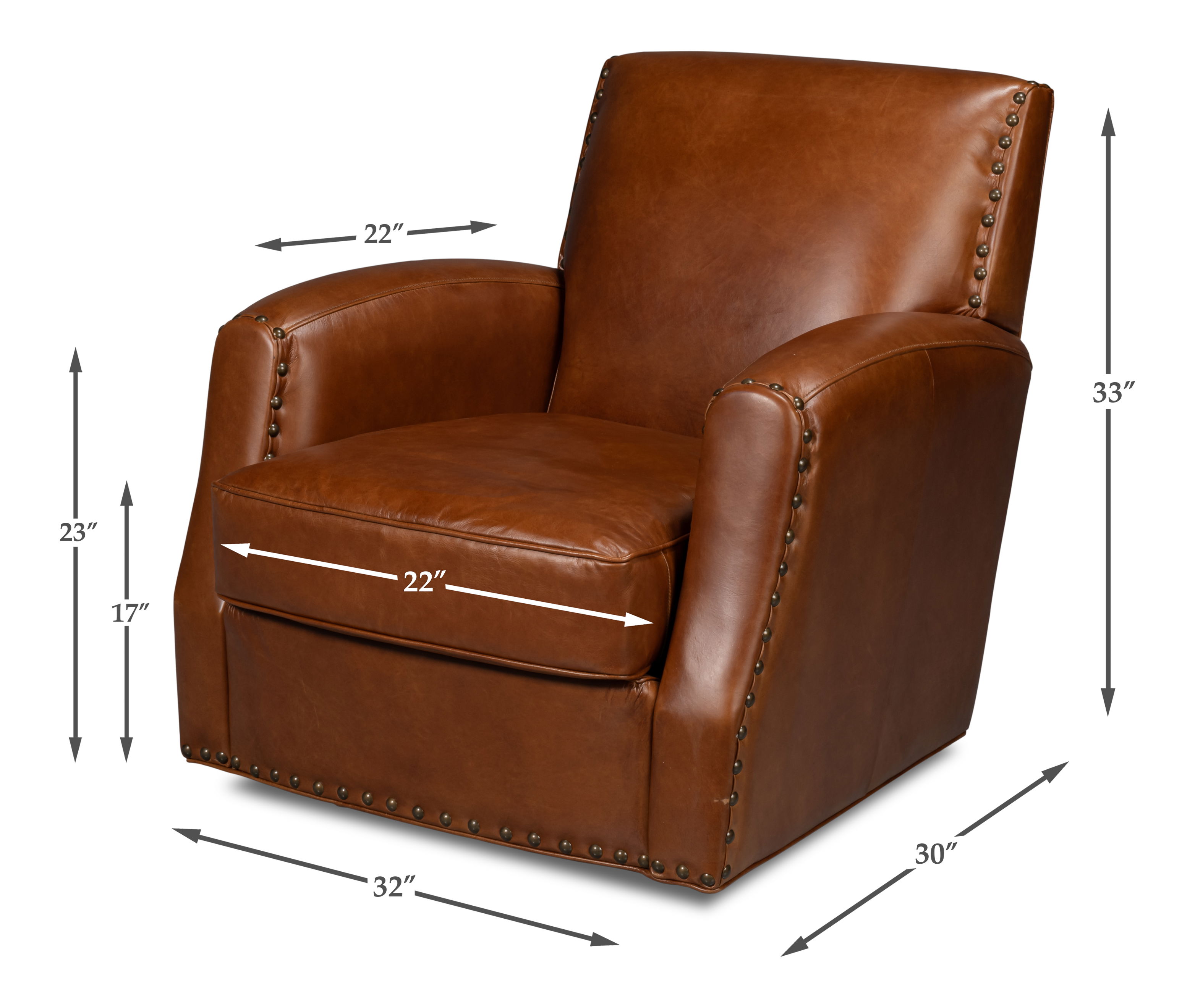Taft Leather Swivel Chair, Havana Brown large image 