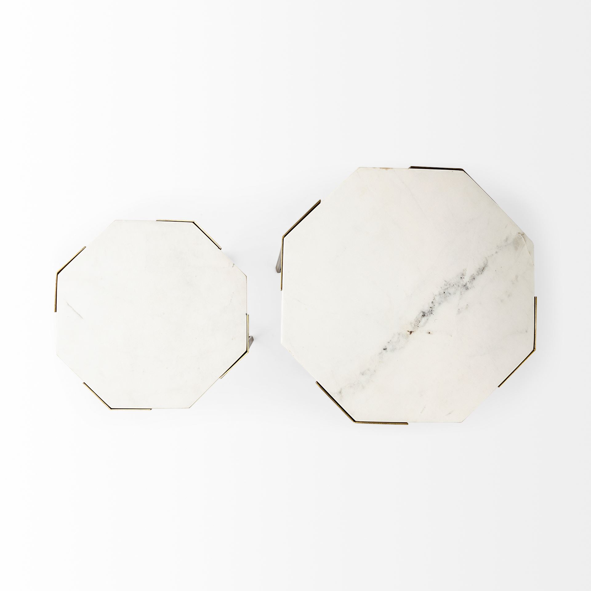 Vincent Octagonal White Marble Tabletop with Gold Metal End/Side Tables large image 