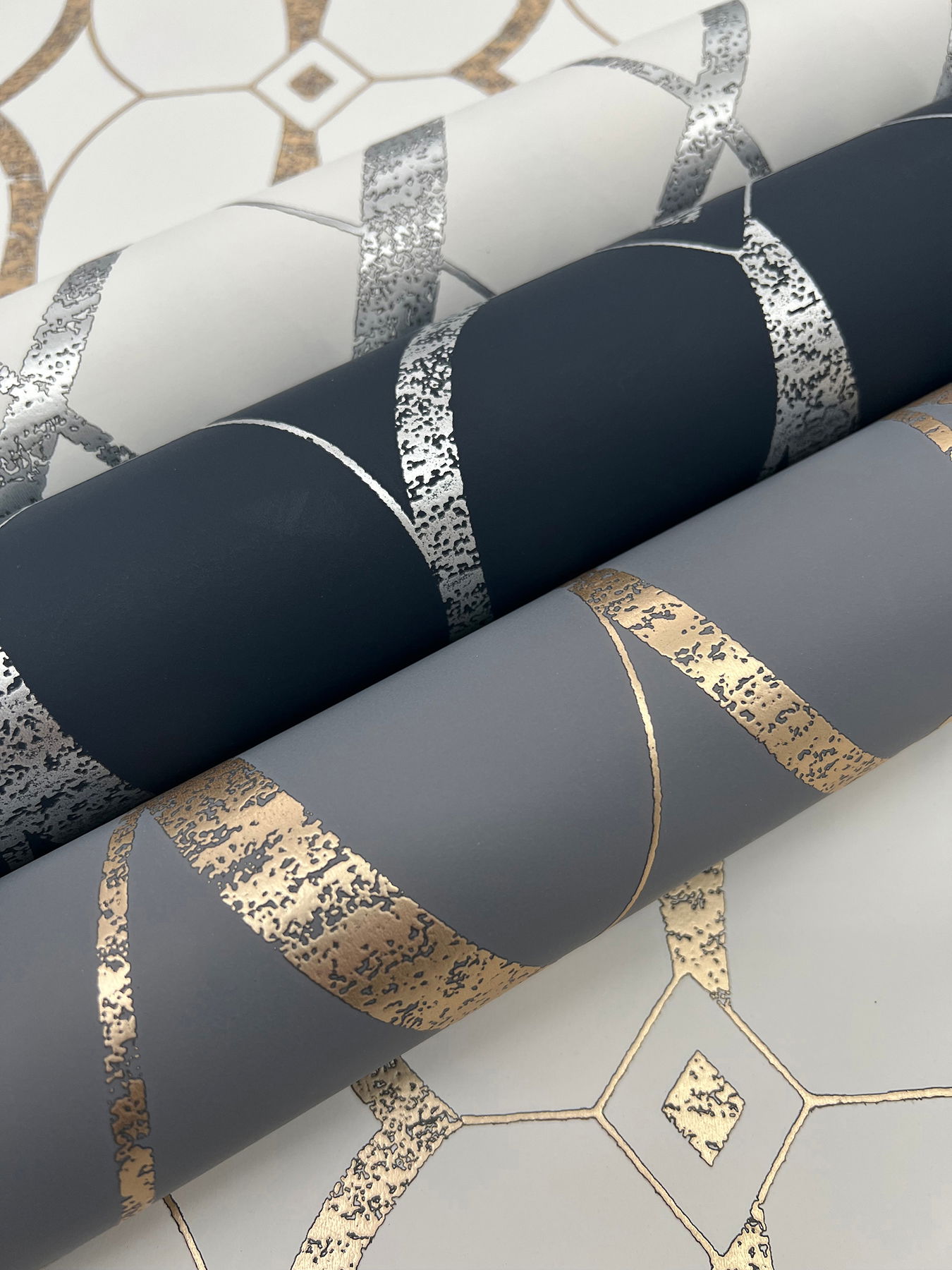 Graceful Geo Navy & Silver Wallpaper large image 