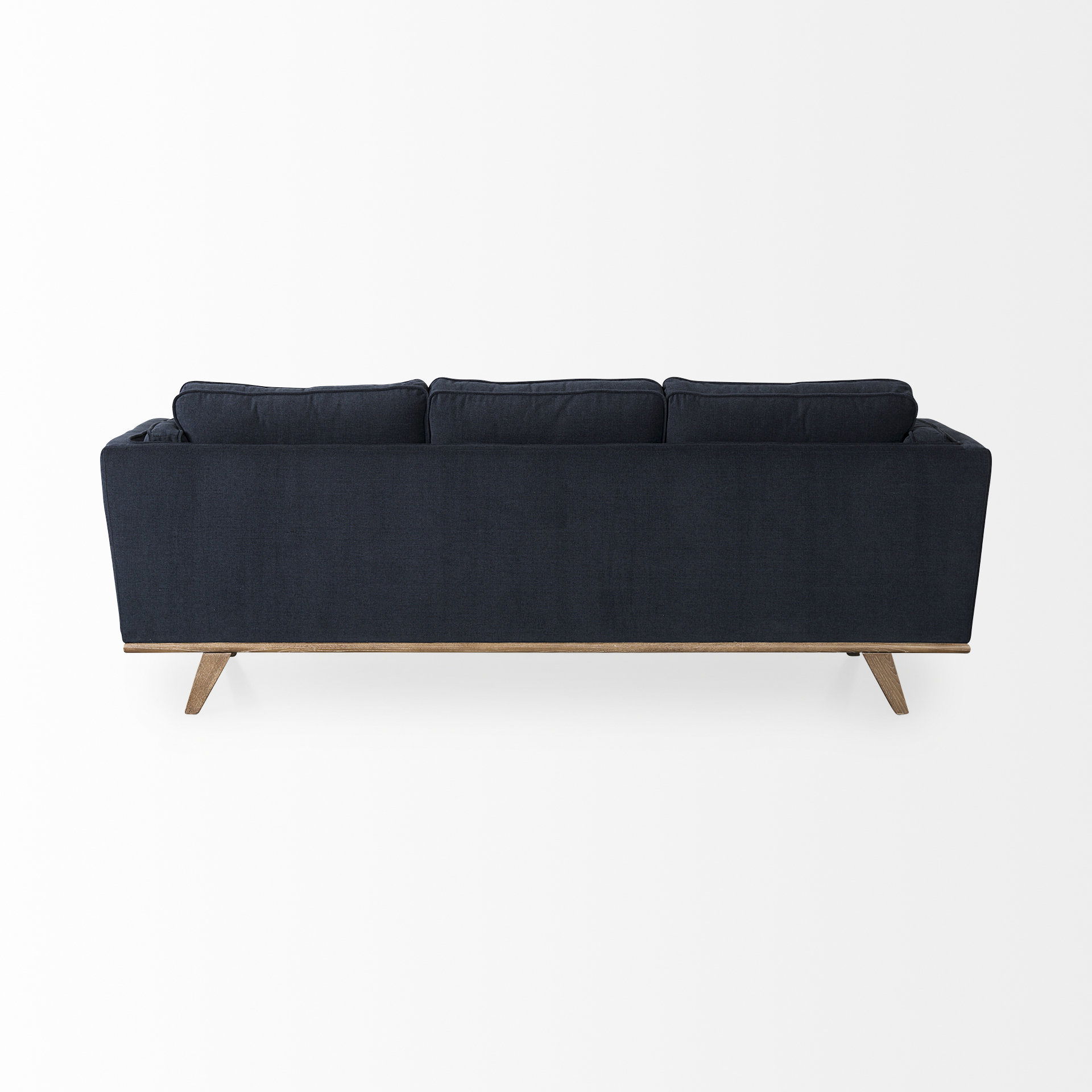 Brooks  Navy Blue Fabric Three Seater Sofa with Medium Brown Wooden Legs, Sofas & Sectional by Mercana, 90.16" length x 34.84" width x 33.46" height View 7