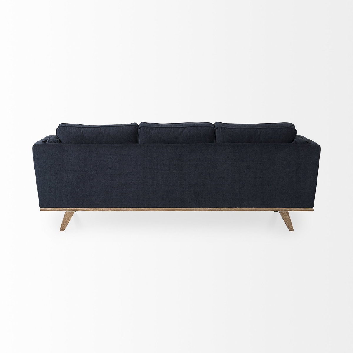 Brooks  Navy Blue Fabric Three Seater Sofa with Medium Brown Wooden Legs, Sofas & Sectional by Mercana, 90.16" length x 34.84" width x 33.46" height View 7