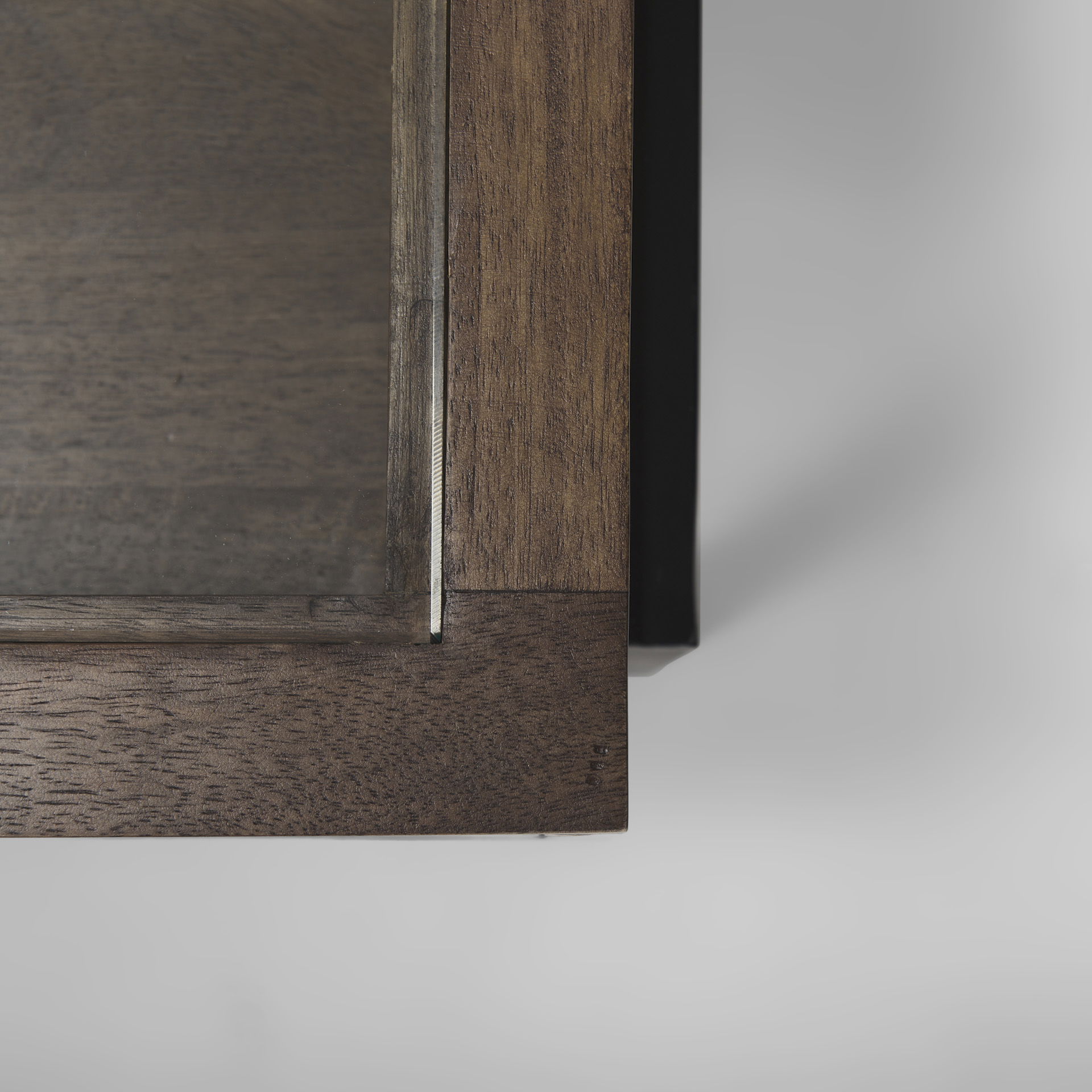 Arelius Rectangular Glass-Top Medium Brown Wood with Black Metal Base Display Coffee Table large image 