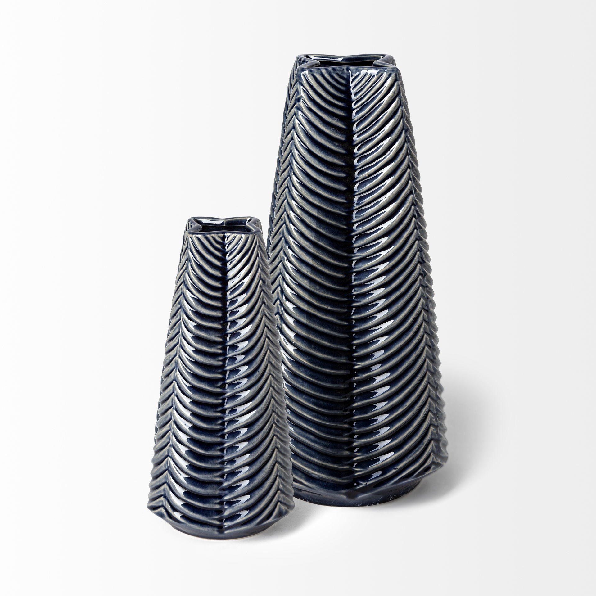 Bashir I Small Dark Navy Gloss Ceramic Vase, by Mercana, 5.12" length x 5.12" width x 10.24" height View 6